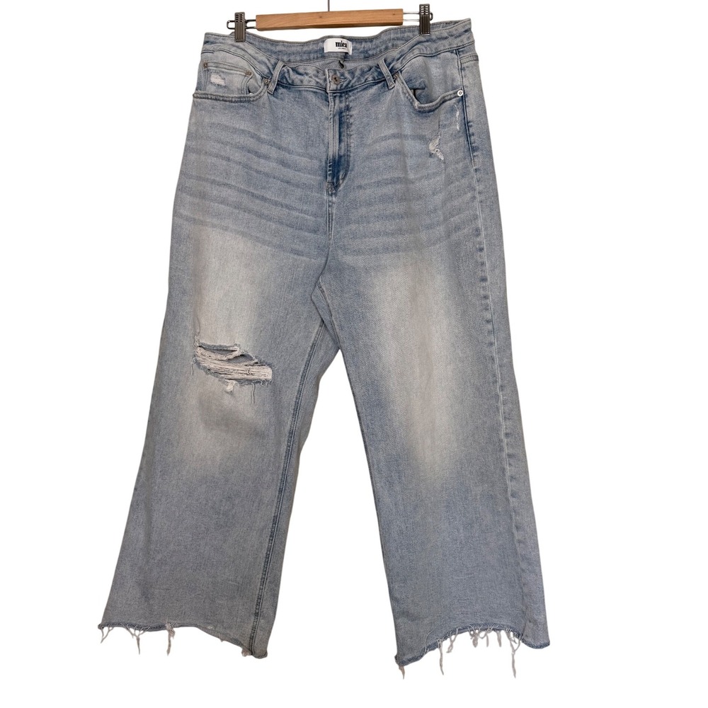 Mica Los Angeles Womens Wide Leg Distressed Light Wash Denim Jeans Size 20W blue